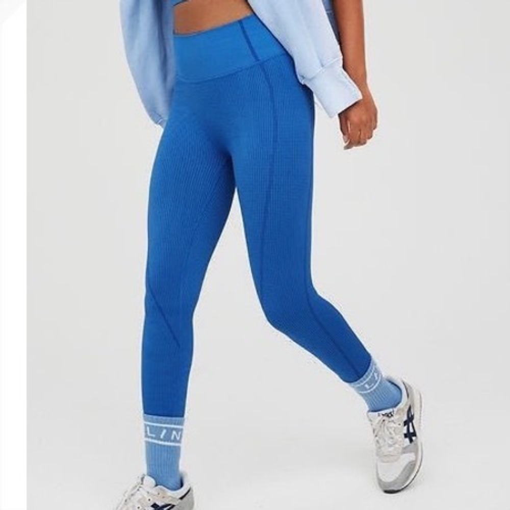 OFFLINE by Aerie Cobalt Blue Waffle Knit Seamless High Waisted Leggings Size S